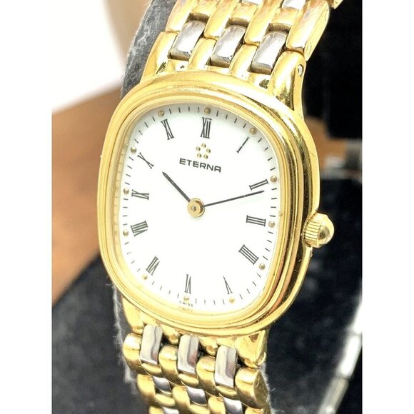 Eterna Women's Watch Vintage Swiss Quartz Petite White Dial 21mm Two Ton… - Picture 1 of 13